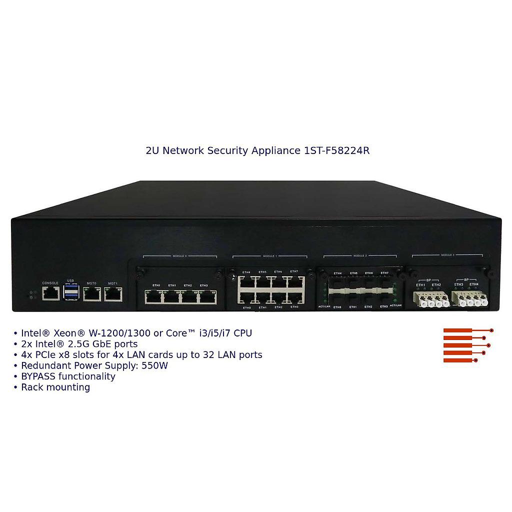 2U Network Security Appliance 1ST-F58224R: 32 LAN, bypass
